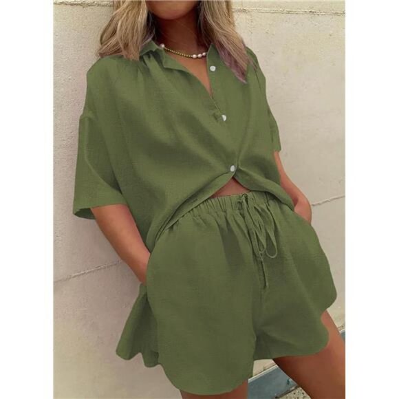 2 Piece Outfit Summer Short Sleeve Top and Shorts Sweatsuit Set - Picture 4 of 7